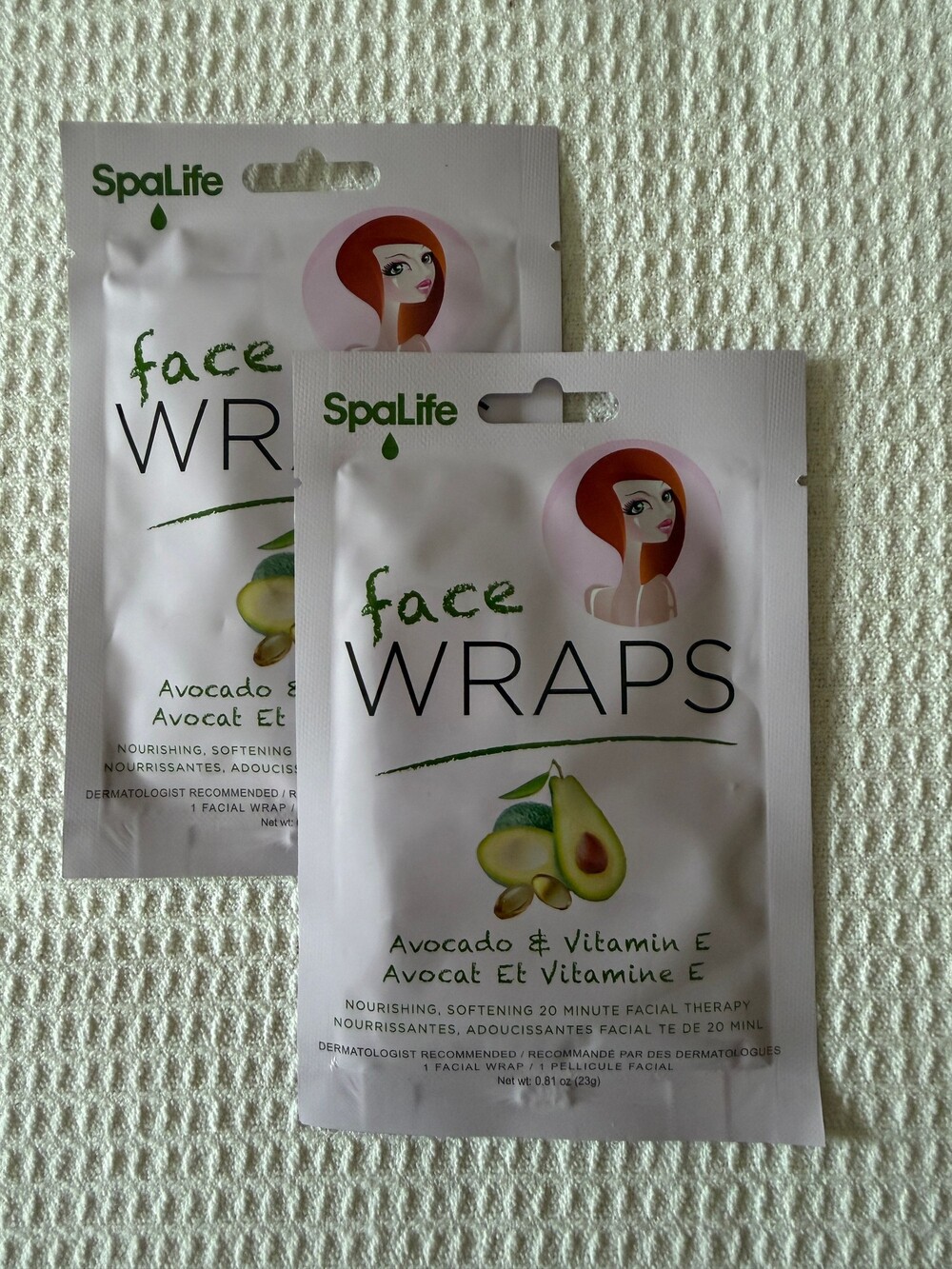 SpaLife Avocado Vitamin E Facial Wrap Single Mask Nourishing Skin Care 2-pack